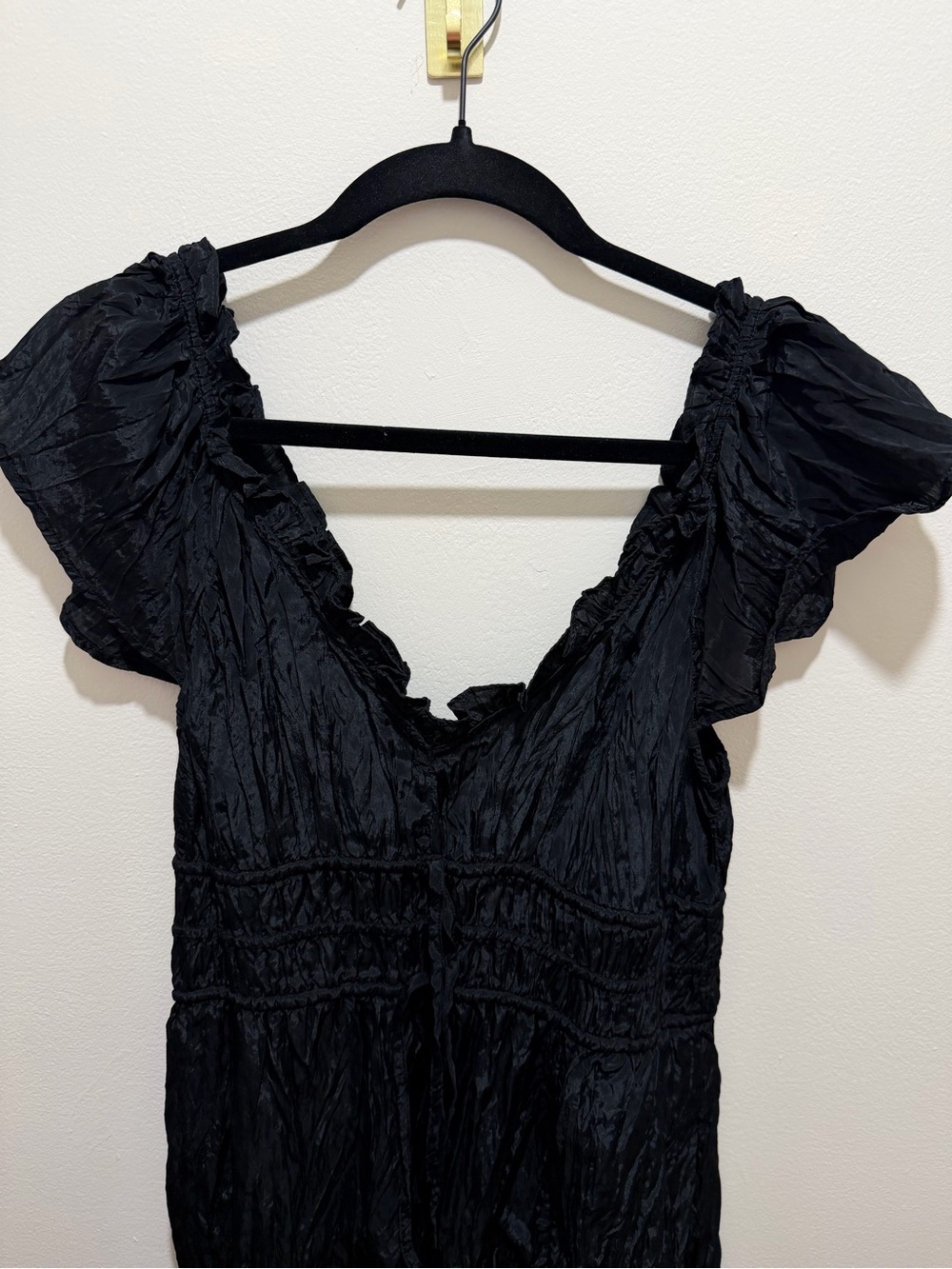 J. Crew Black Crinkled V-Neck Maxi Dress